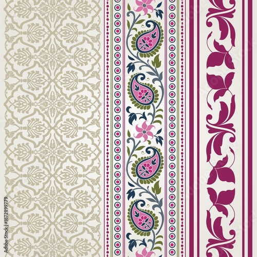 wedding card design, traditional paisley floral pattern , royal India	