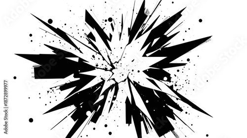 A dynamic black paint stroke with splatters on a white background, resembling a scratch or a quick brush movement.