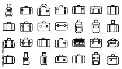 Collection of Various Luggage and Bags Icons.