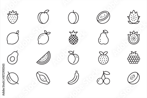 Grocery Shopping Line Icons for Fresh Produce and Meal Planning Tools