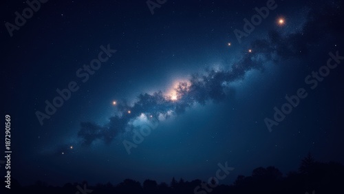 joyful night sky filled with bright stars glowing in dark space creating magical and uplifting atmosphere serene cosmic scene with sparkle and wonder concept of nature astronomy media design industry
