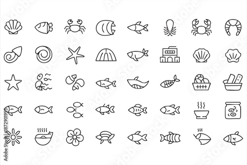 Seafood Ingredient Icons for Sushi and Gourmet Menu Templates