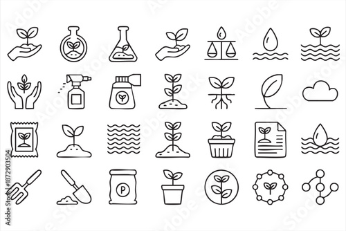 Crop Growth and Irrigation Icons for Agricultural Planning Software