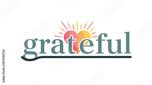 Grateful heart with radiating sunbeams, symbolizing appreciation and positive outlook for life. A beautiful visual representation of thankfulness.