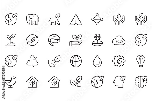 Eco Sustainability Line Icon Set for Green Environment Campaigns