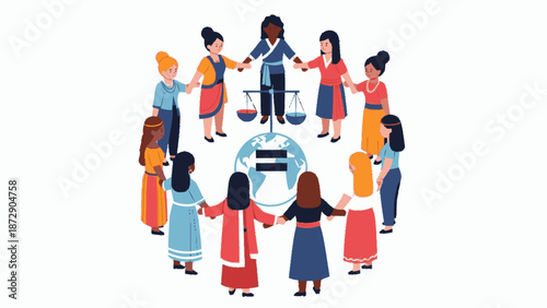 Diverse women unite for global gender equality and justice.