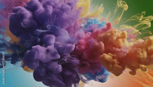 Vibrant colorful smoke clouds explode in a stunning 4K video capturing dynamic movements and swirling patterns in mid-air.