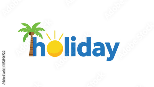 A captivating graphic illustration expertly combining the word 'holiday' with iconic vacation elements like a vibrant tropical palm tree and a