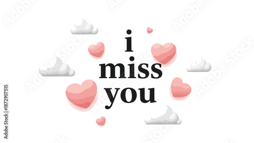 Expressive longing with floating pastel hearts and soft clouds a heartfelt sentiment