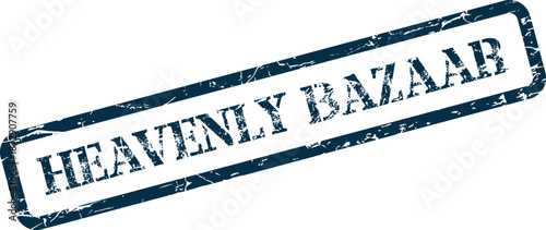 Authentic blue rubber stamp impression displaying the phrase Heavenly Bazaar for vintage appeal
