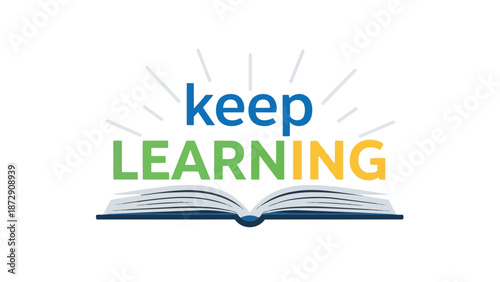 Open book graphic with 'keep LEARNING' text symbolizing dedication to continuous education and mental development