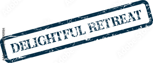 Delightful Retreat blue rubber stamp impression for relaxation or travel marketing projects