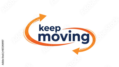 Dynamic graphic promoting continuous advancement and energetic persistence through a looping arrow design conveying perpetual progress and motivation