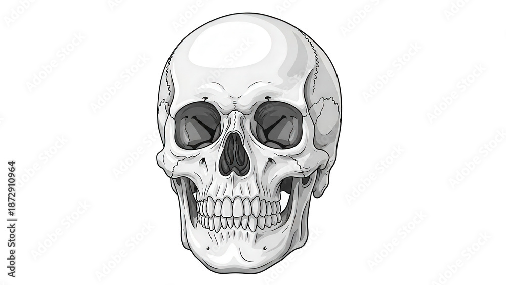 Fototapeta premium Detailed human skull illustration on black background