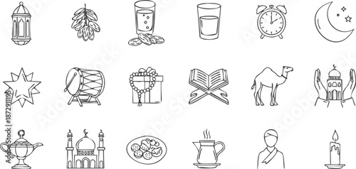 Ramadan symbols and icons for cultural and religious celebrations