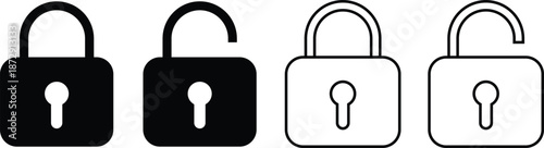 Lock unlock icon set. Security and protection symbols. Access markers sign. Privacy sign. Safety and digital access design
