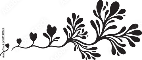 Black floral vine with heart shaped leaves and stems