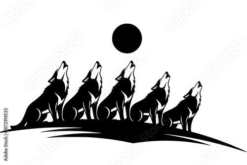 Silhouette of wolves howling at the moon