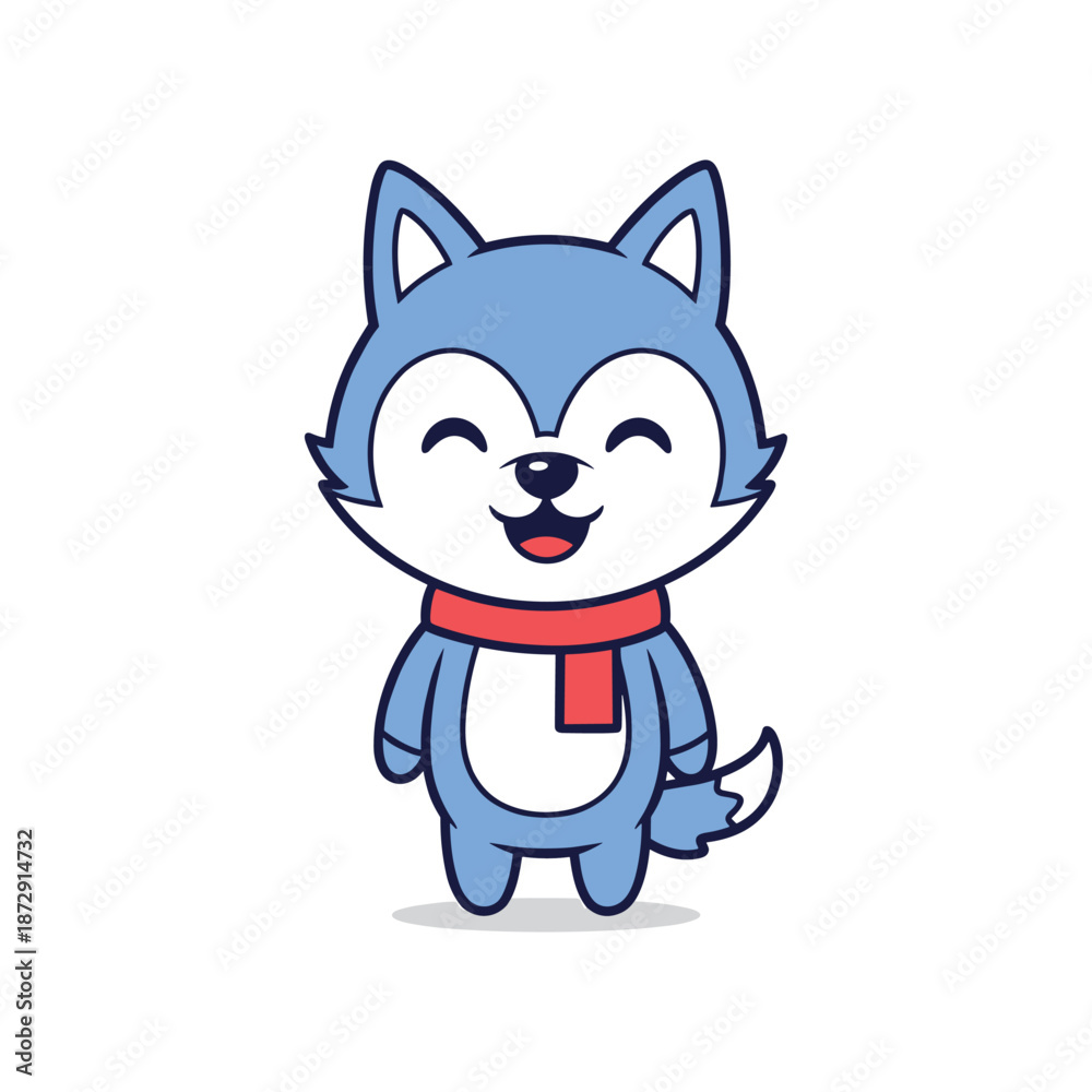 Fototapeta premium Cartoon Blue Wolf Character Illustration