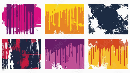 A collection of six vibrant, abstract, grunge-style backgrounds featuring dripping paint and distressed textures in various color palettes.