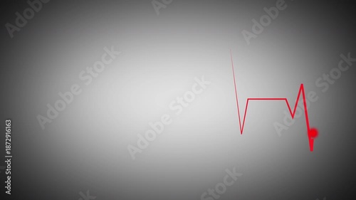 Cardiogram recording animation with red ECG waveform and glowing endpoint on black background. Medical heartbeat monitor visual for healthcare technology, clinical UI, and digital diagnostic use.