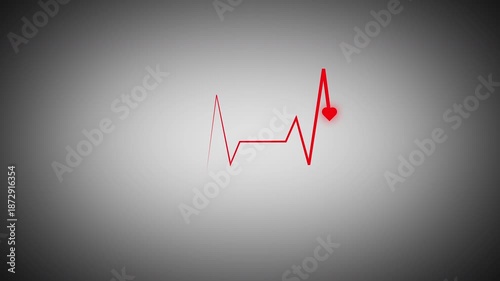 Red cardiogram waveform ending with glowing heart icon on soft gray background. Suitable for healthcare visuals, medical concepts, cardiology themes, love and health symbolism, and modern digital grap