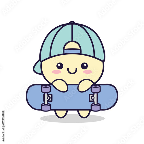 Cute Cartoon Character with Skateboard Illustration