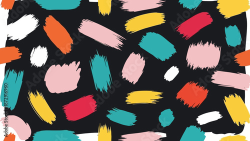 A vibrant and abstract background featuring colorful brush strokes on a dark canvas, evoking a sense of playful energy and artistic expression.