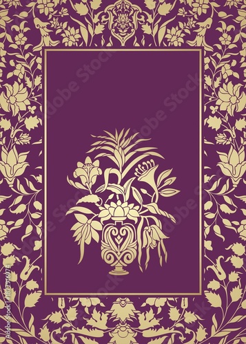 wedding card design, paisley floral pattern , India	