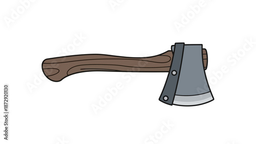 Illustration of a cutting axe tool with a wooden handle and metal head for chopping wood