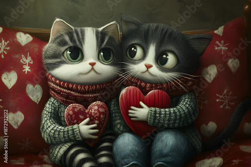 Adorable Kitty Couple Sharing Love and Warmth celebrating Valentine's Day