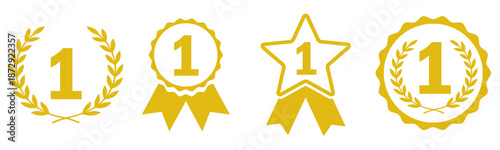 NO.1 yellow logo, icon, label, emblem, sign, gold, vector,  illustration, award, symbol, design isolated transparent.