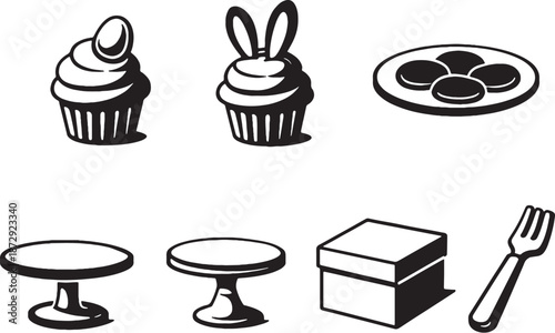 Easter Cupcakes and Treat Display Black and White eps