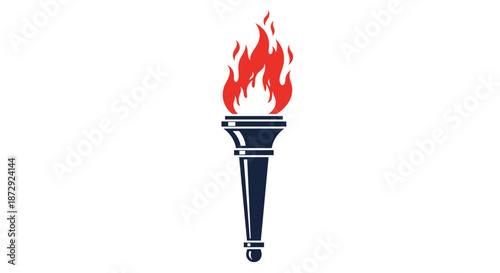 Simple and classic icon of a lit torch with a burning flame, symbolizing victory, freedom, knowledge, and the olympic spirit.