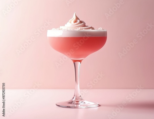 Wallpaper Mural Elegant pink cocktail in coupe glass. Smooth layered texture, creamy top. Ideal for bar menu, summer vibes, trendy drink concepts. Minimalist backdrop adds sophistication for luxury events Torontodigital.ca