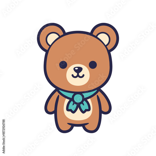 Adorable Cartoon Bear with Blue Bow Illustration