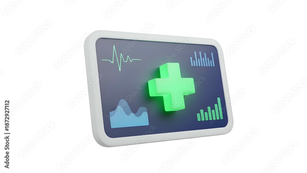 Fototapeta premium Green Medical Cross on Digital Display.