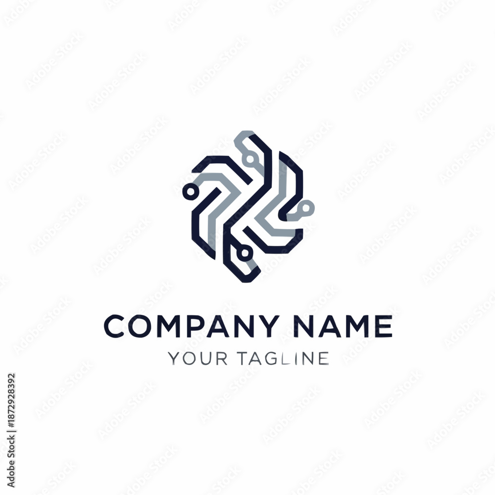 Obraz premium Abstract geometric logo design with circuitry elements.