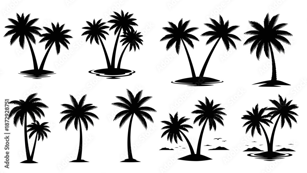 Naklejka premium Black silhouettes of palm trees on white background