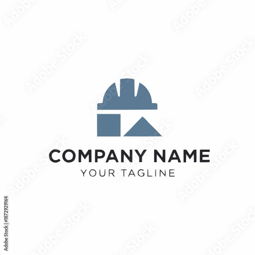 Construction company logo with hard hat and building elements.