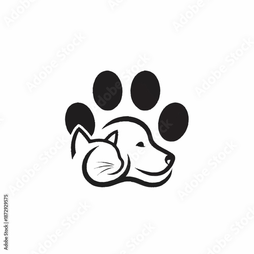 Minimalist Paw Print with Cat and Dog Silhouette.