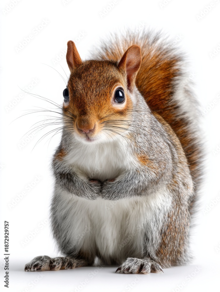 Fototapeta premium A squirrel is standing on a white background