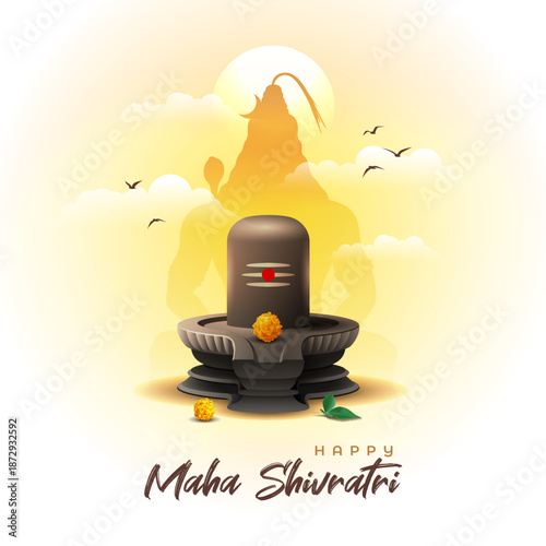 shivratri festival square banner with shivling on yellow shiny background