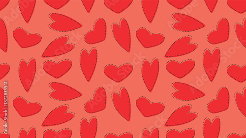 seamless pattern background with red hand drawn hearts decoration