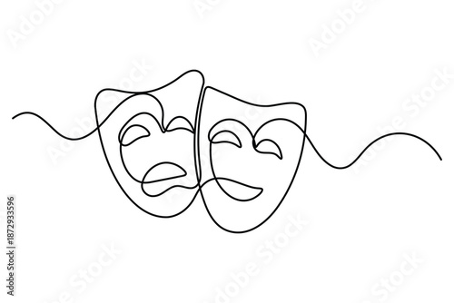 One line drawing of comedy and tragedy theater masks