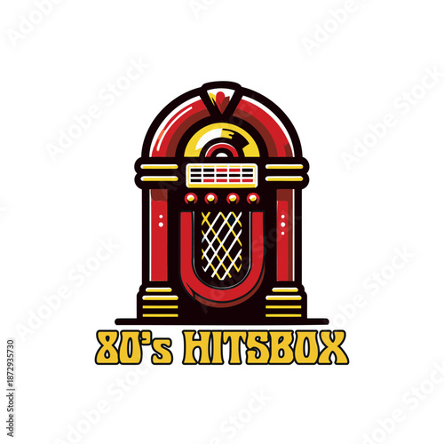 Tableau sur toile Retro jukebox logo with 80s music style illustration