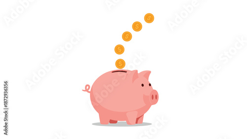 Gold coins dropping into a pink piggy bank, illustrating the concept of saving money, investment, and financial planning.