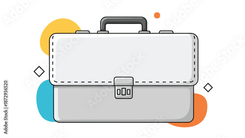 Cartoon illustration of a gray business briefcase, a symbol of work, career, finance, and professional employment.