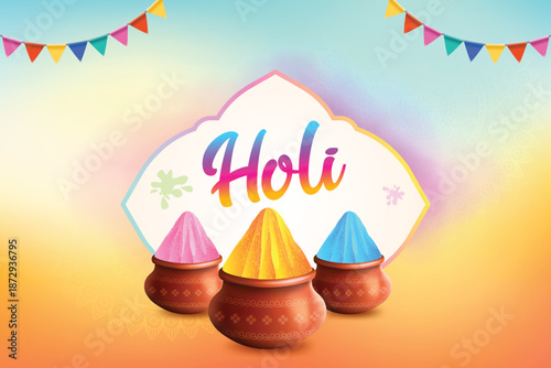 Colorful Happy Holi Background. Festival of Colors Celebration Vector Illustration. Indian Hindu Festival Concept For E-commerce Sale, Greetings, Poster, Banner.
