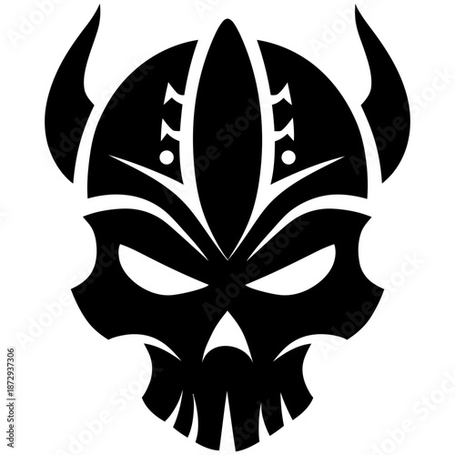 Vector Art Viking Skull Illustration with Valkyrie Markings for Tattoo or Logo Design